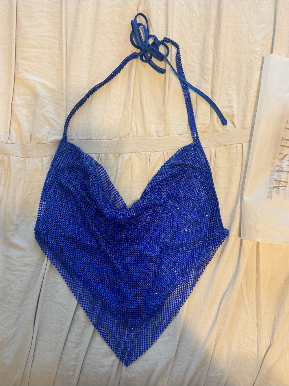 Meshki Electric Blue Rhinestone Halter Bandana Top